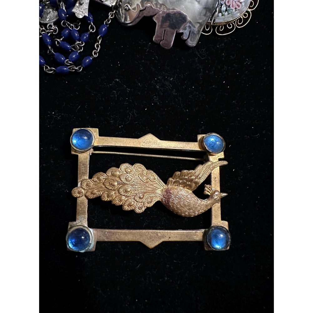 Antique Art Deco Peacock Bird Brooch